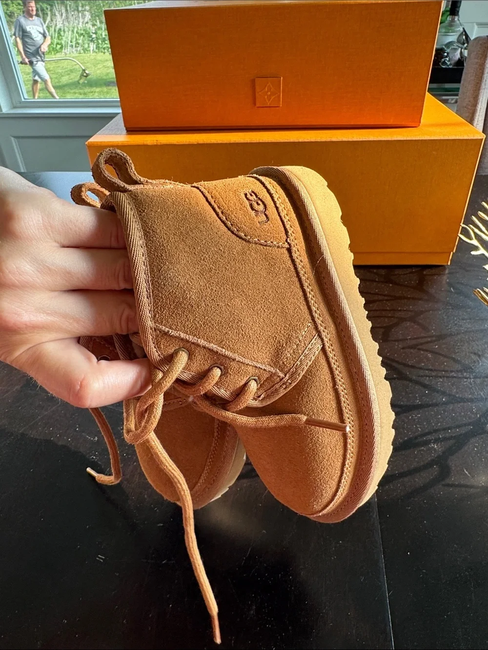 UGG Kids Chestnut Suede Lace-Up Boot with Shearling